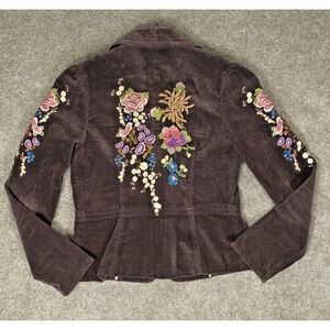 Vintage True Meaning Corduroy Blazer Embroidered BoHo Western Stretch Size 6